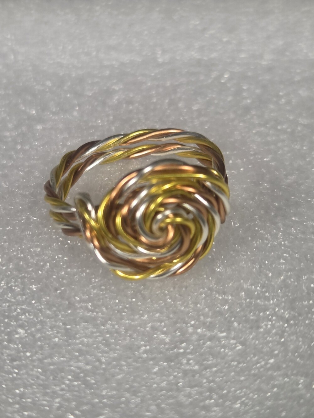 Handcrafted Tricolor Twisted Wire Rose Knot Ring - Gold Silver Copper